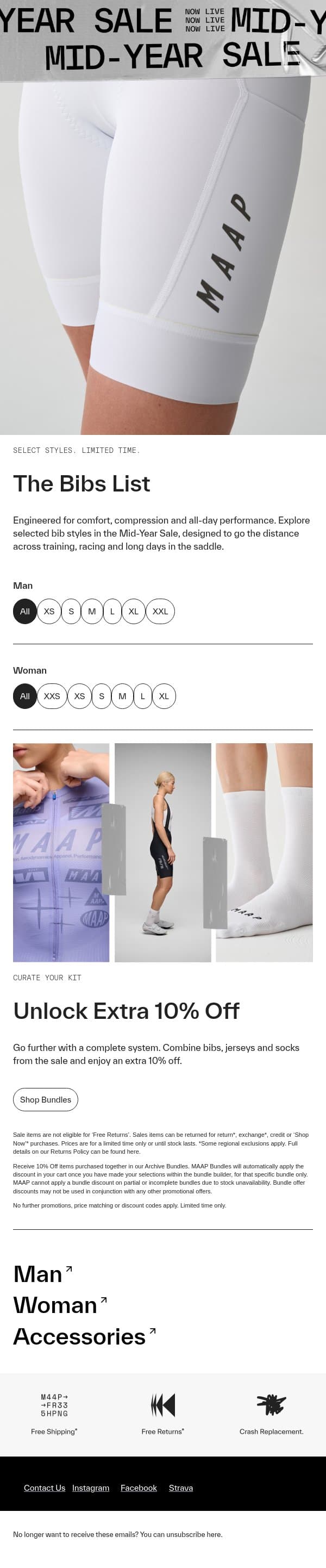 The Bibs List: Mid-Year Sale email from MAAP screenshot