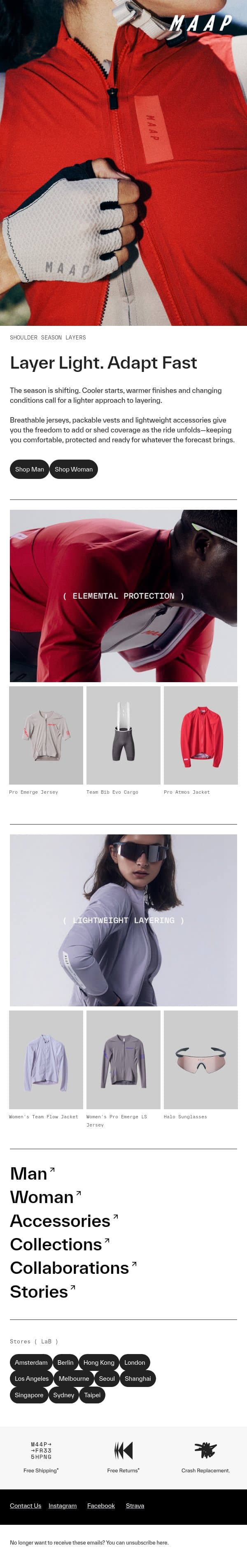 New Season Layering email from MAAP screenshot
