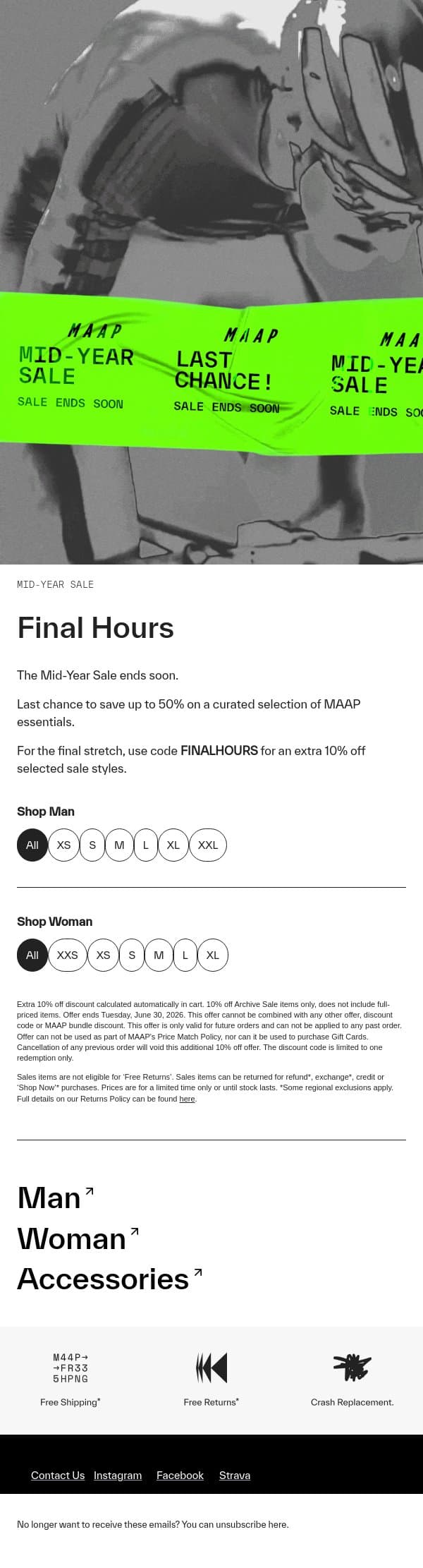 Final Hours: Enjoy An Extra 10% Off email from MAAP screenshot
