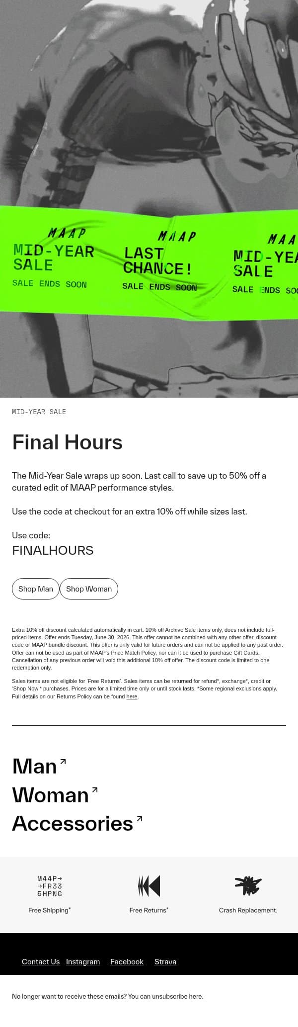 Mid-Year Sale: Final Hours email from MAAP screenshot