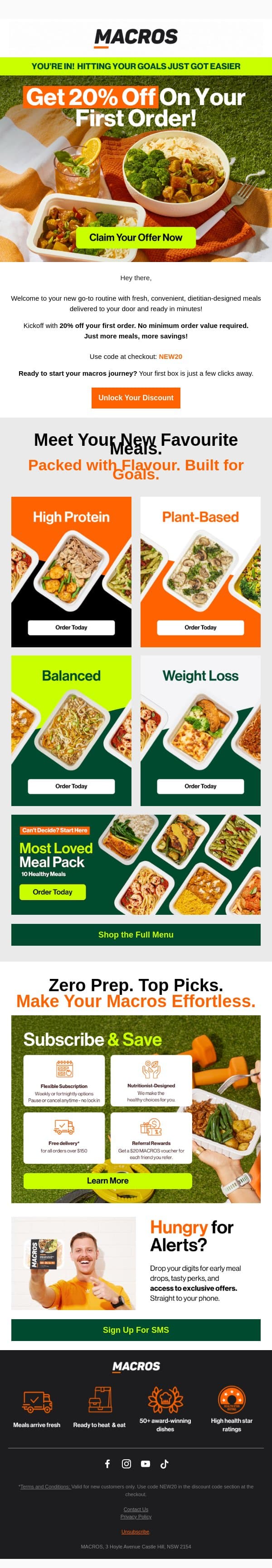 Welcome to Macros! 🔥 Here's 20% Off to Start email from Macros screenshot