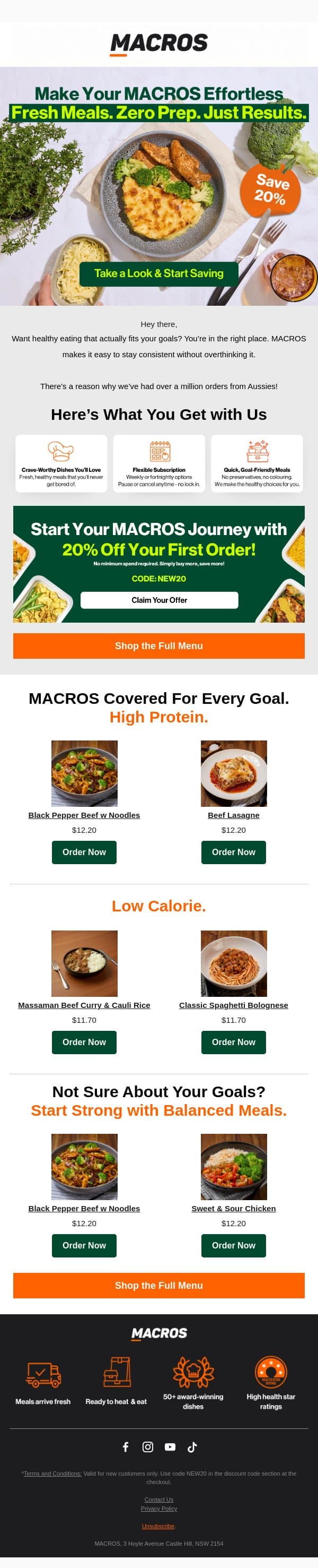 Don't Forget to Save 20% 👀 email from Macros screenshot