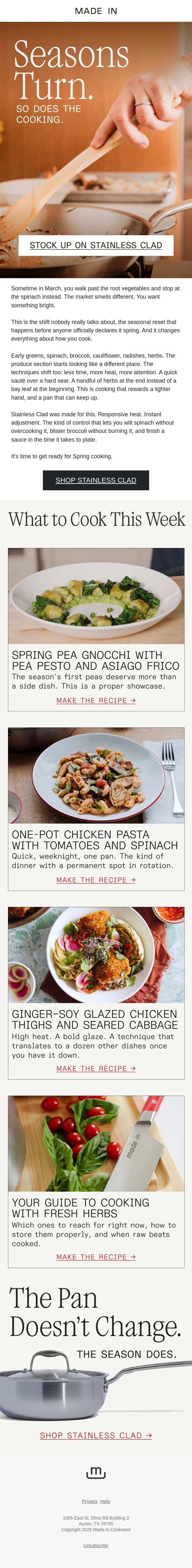 The shift nobody talks about: spring cooking email from Made In screenshot