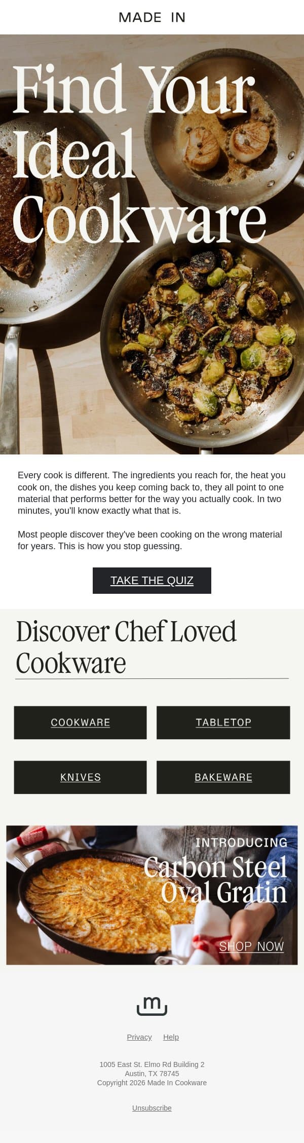 2 Minutes to Better Cookware email from Made In screenshot