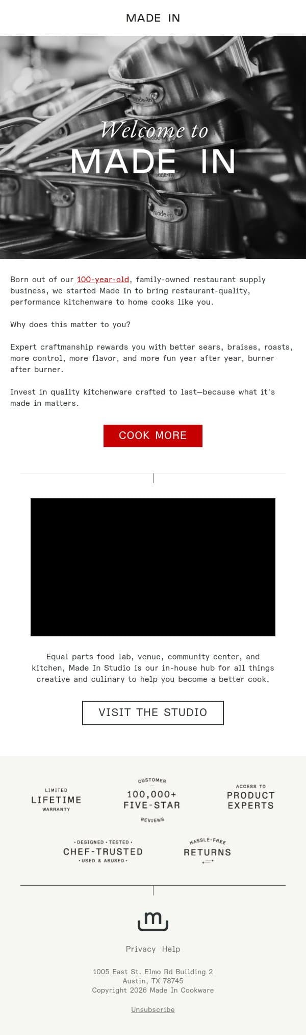 Welcome to Made In email from Made In screenshot