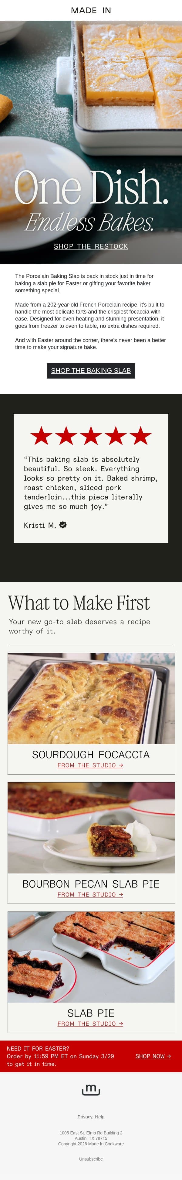 It's back. So is your excuse to bake. email from Made In screenshot