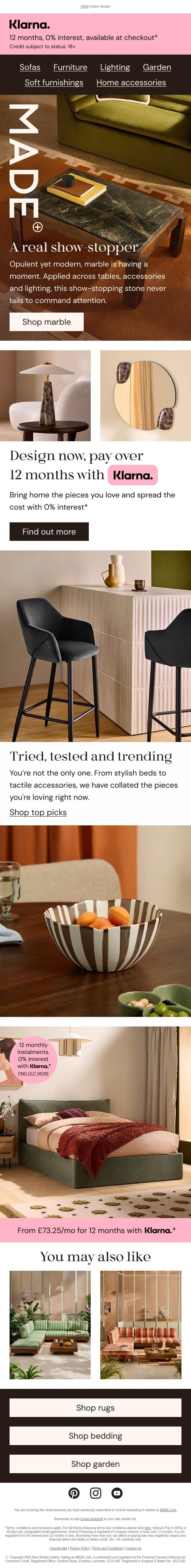 Make a statement with marble ✨ email from Made.com screenshot