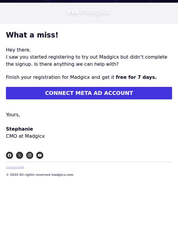 ✨ You were 1 click away from seeing the Madgicx email from MadgicX screenshot