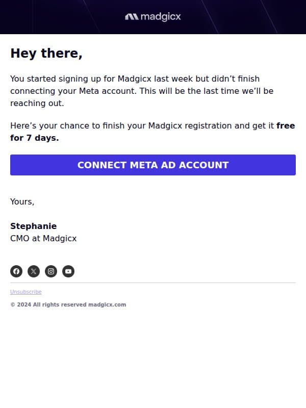 🚨 Last chance to try Madgicx for FREE! email from MadgicX screenshot