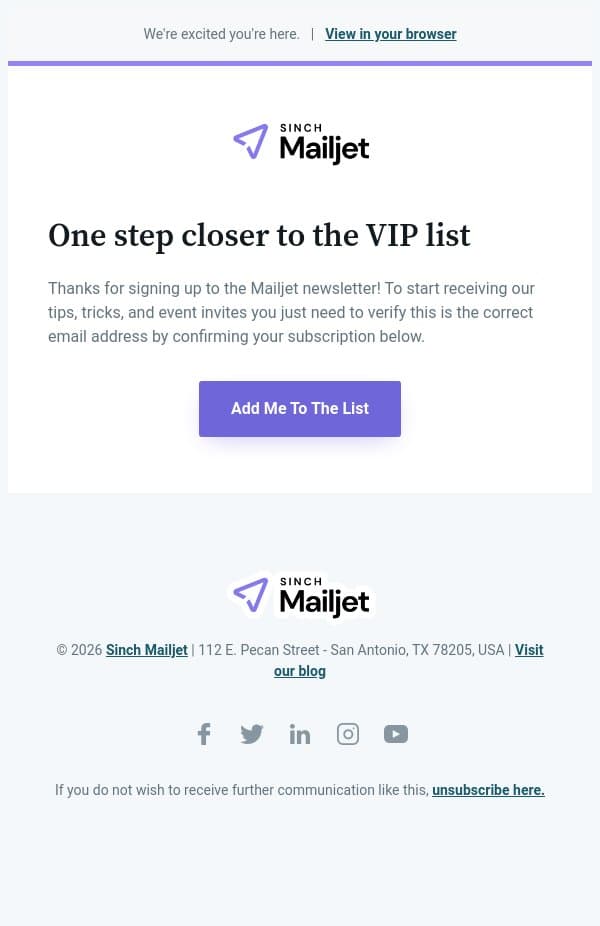 Confirm your Mailjet newsletter subscription email from Mailjet screenshot