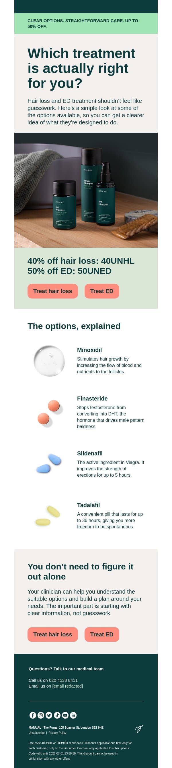 Which treatment is actually right for you? email from Manual screenshot