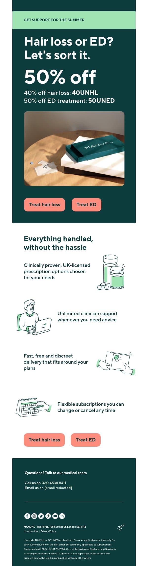 Hair loss or ED? Let's sort it. email from Manual screenshot