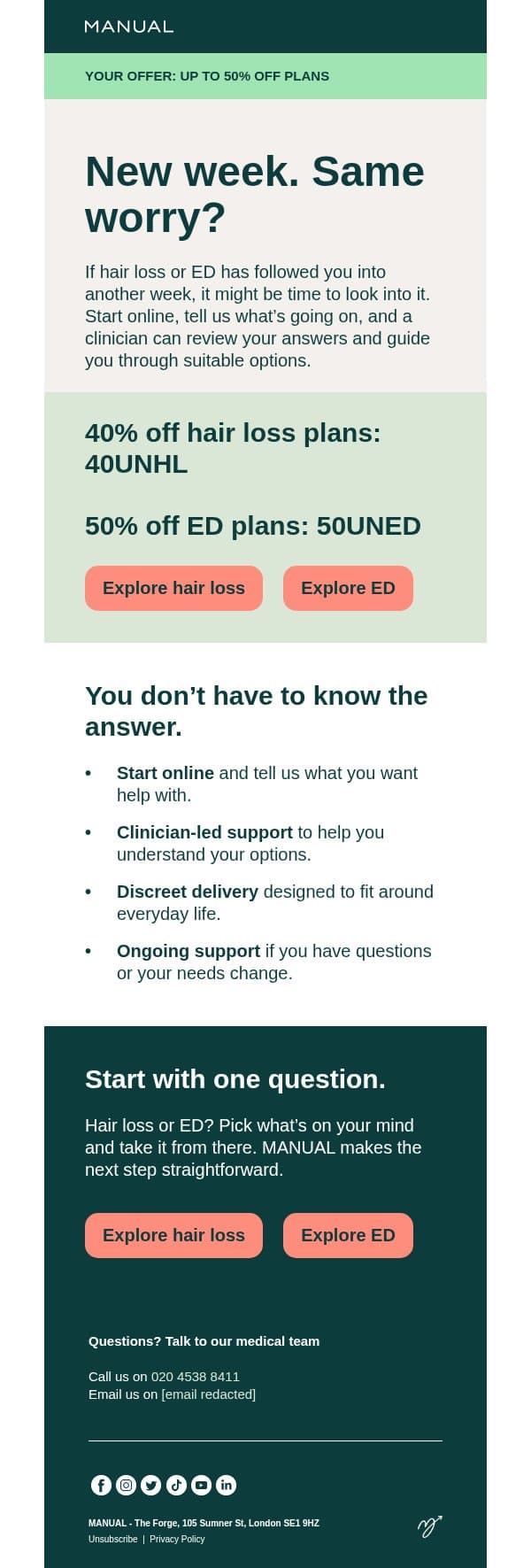 Monday’s for fresh starts, Adam email from Manual screenshot