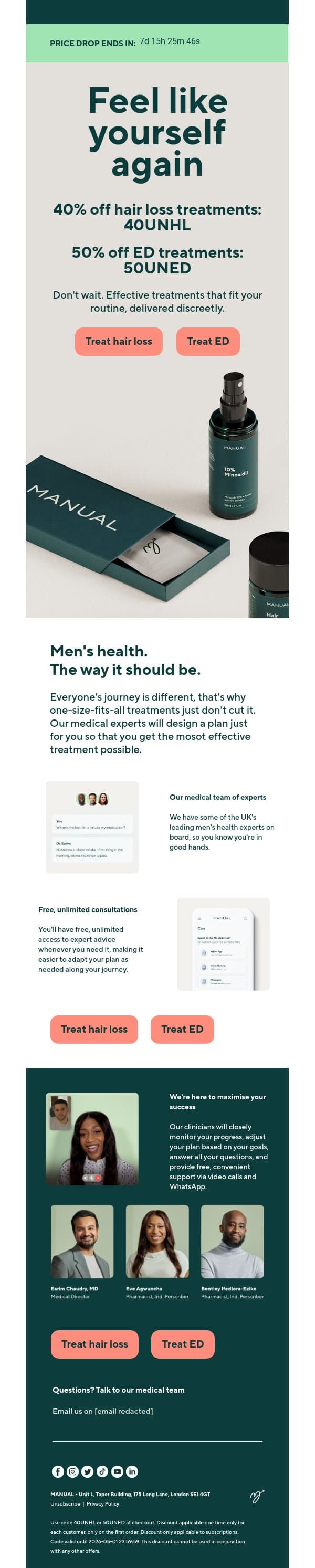 Feel like yourself again Adam email from Manual screenshot