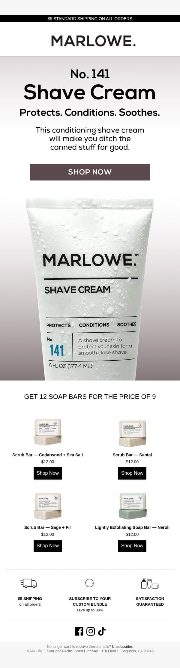 Your Shave Cream Needs an Upgrade email from MARLOWE. screenshot
