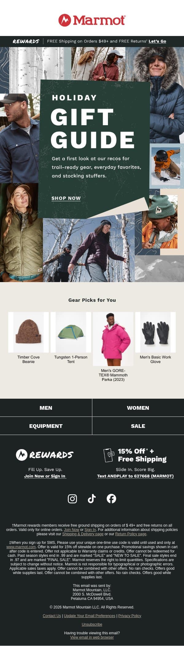 The 2026 Gift Guide Is Here email from Marmot screenshot