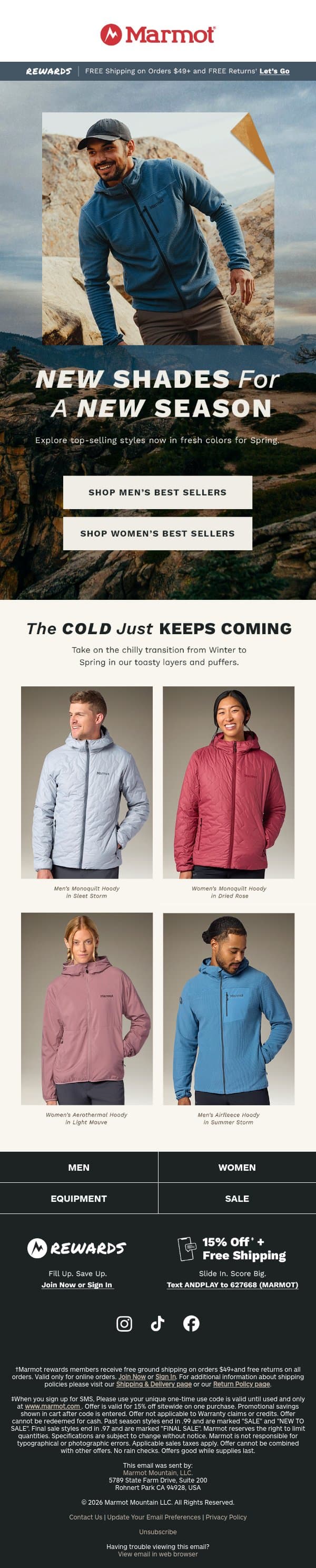 Best Sellers in New Colors email from Marmot screenshot