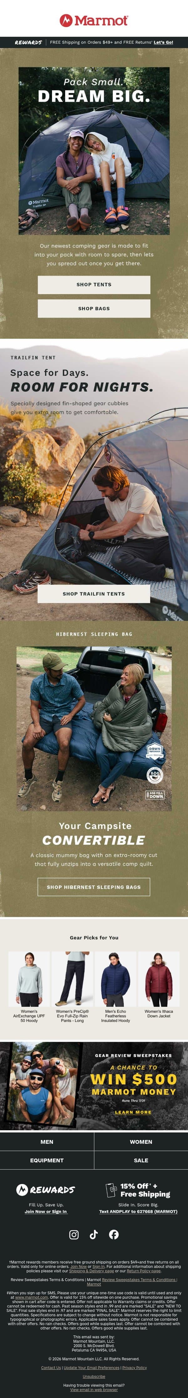 Spacious New Tents and Bags 🏕️ email from Marmot screenshot