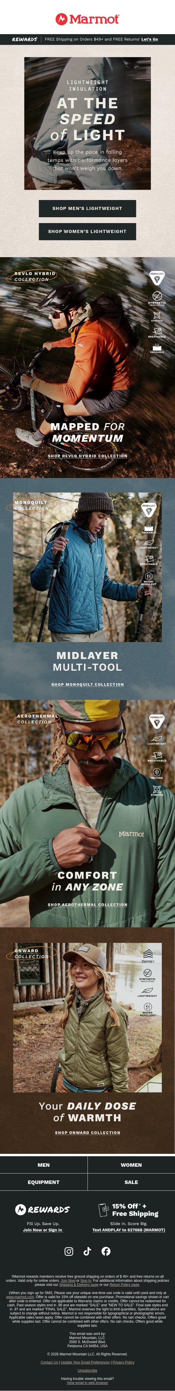 Lightweight Warmth for Fall email from Marmot screenshot