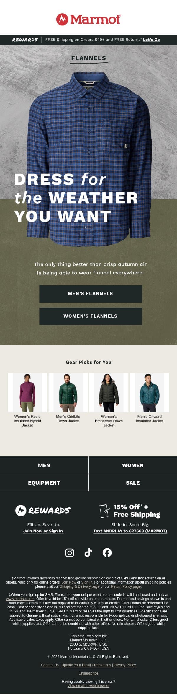 Sweater Weather ❌ Flannel Weather ✅ email from Marmot screenshot