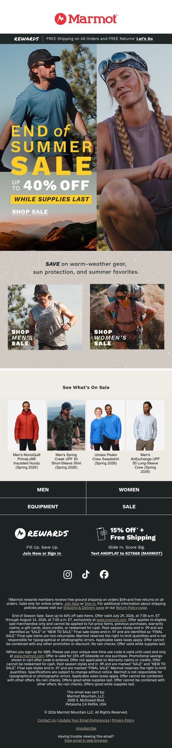 Up to 40% Off: While Supplies Last email from Marmot screenshot