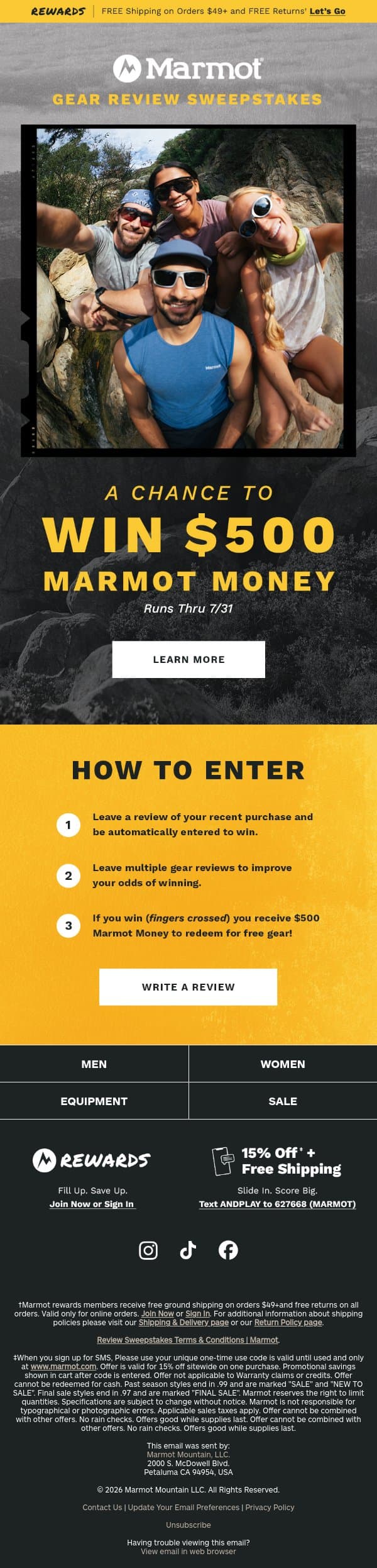 You Could Win $500 Marmot Money 💵 email from Marmot screenshot