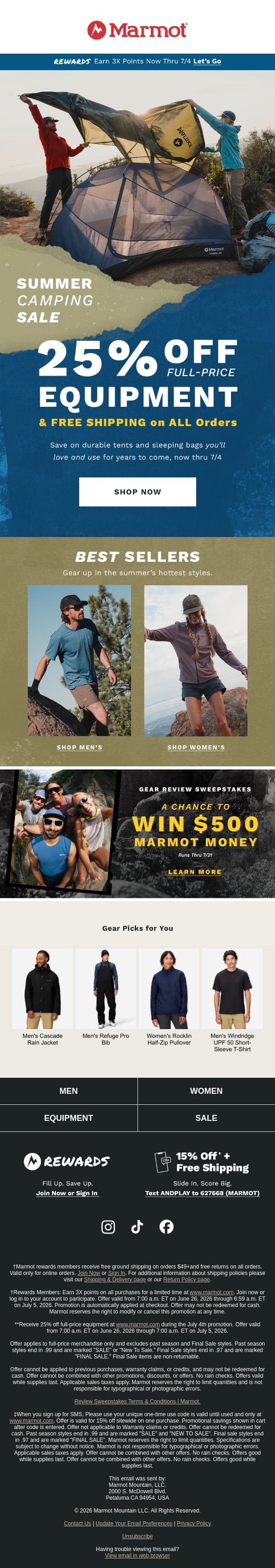 Camping Sale Starts Now: 25% Off 🏕️ email from Marmot screenshot