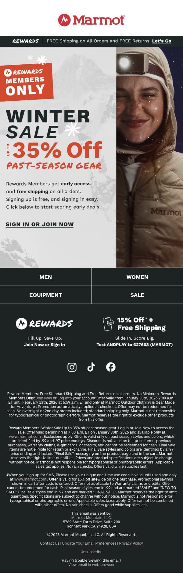 ‼️ Early Access: Up to 35% Off Past-Season Gear email from Marmot screenshot