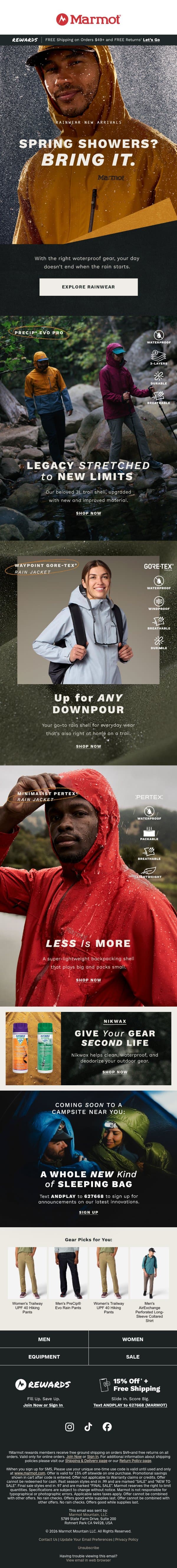 New Rainwear for Rainy Season email from Marmot screenshot