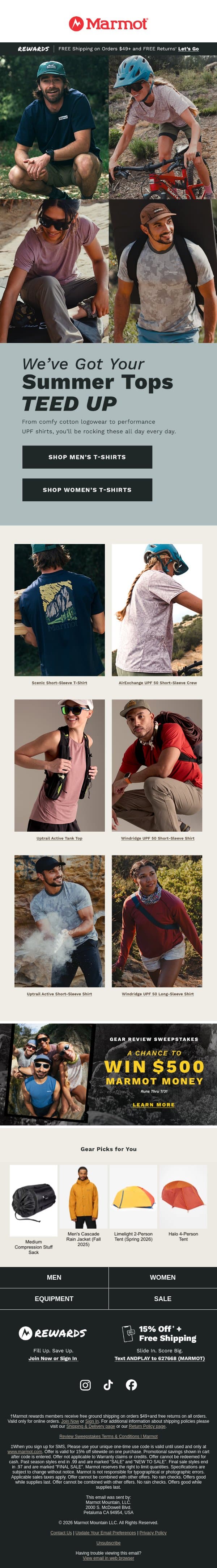 Find Your Shirt of the Summer email from Marmot screenshot