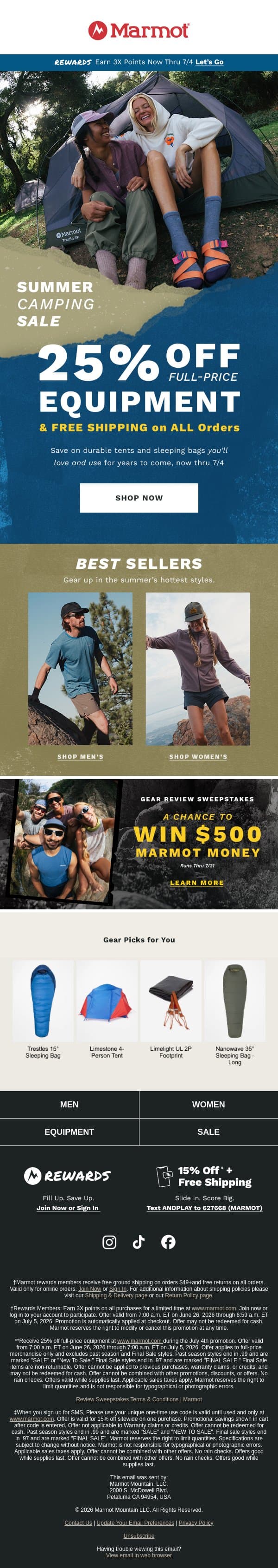25% Off Camping Sale Is On email from Marmot screenshot
