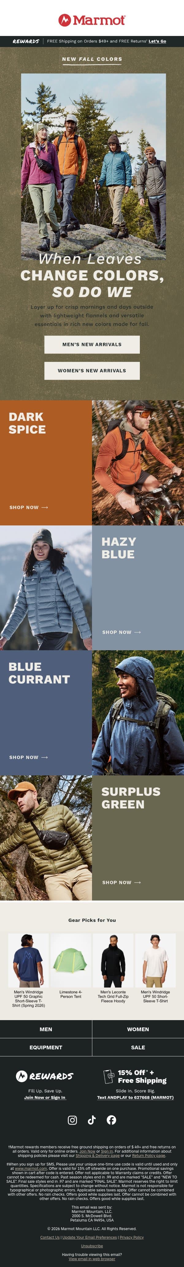 Fresh Fall Colors Are Here 🍁 email from Marmot screenshot