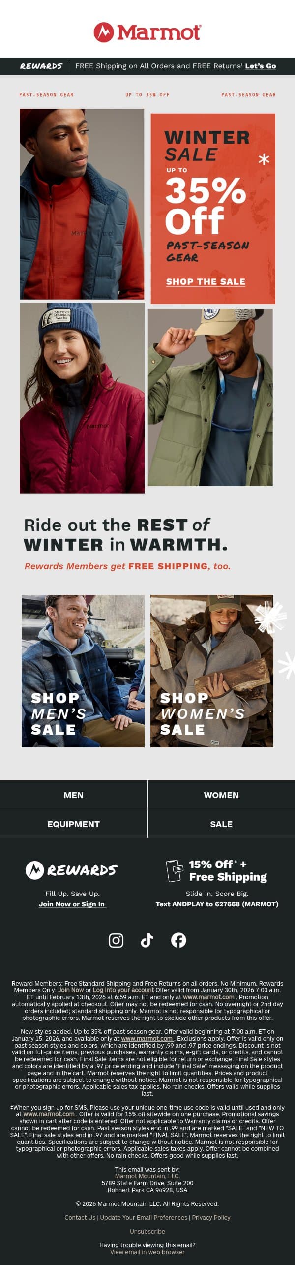 Winter Sale is on ‼️ Up to 35% Off Past-Season Gear email from Marmot screenshot