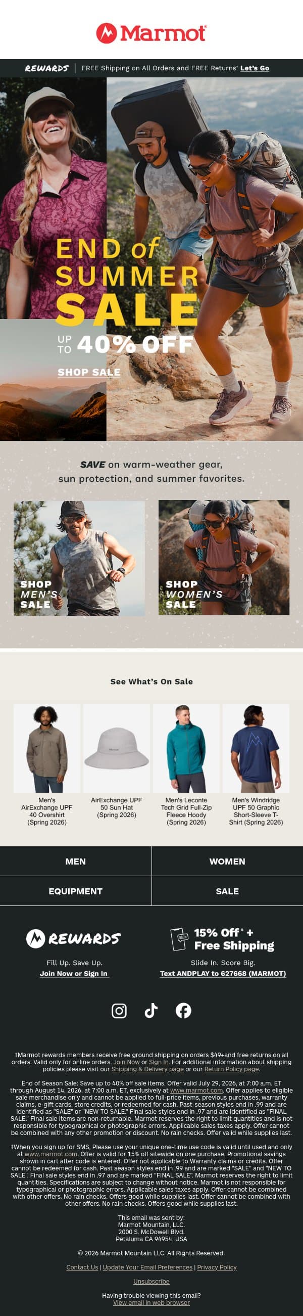 Happening Now: Up to 40% Off Summer Favorites email from Marmot screenshot