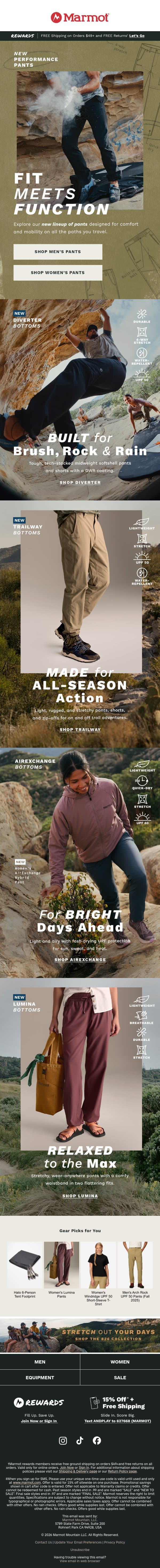 New Performance Pants 👖❗ email from Marmot screenshot