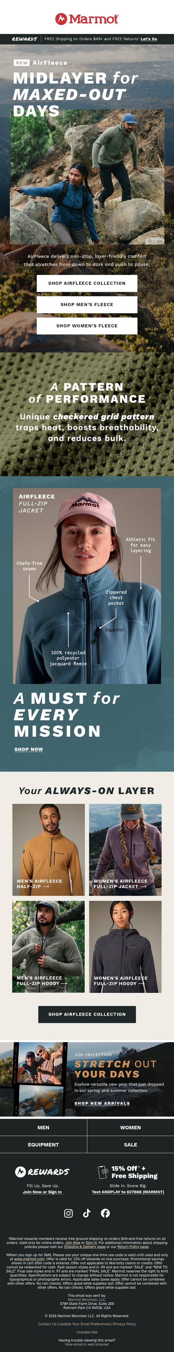 Meet the New AirFleece Collection email from Marmot screenshot