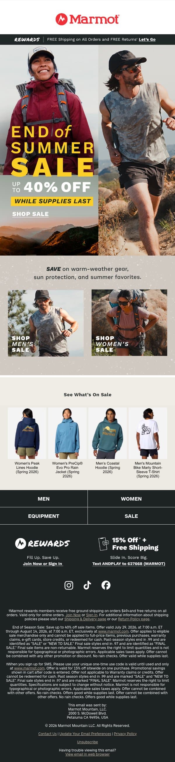 Up to 40% Off: Grab That Gear You Want email from Marmot screenshot
