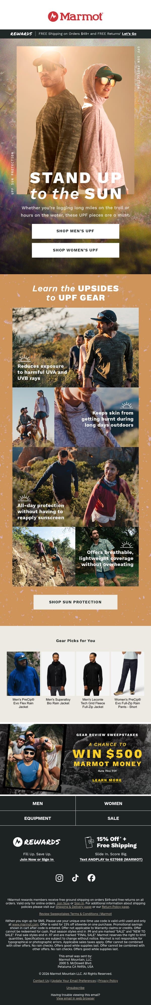 Sun-Safe Gear for Summer 😎 email from Marmot screenshot