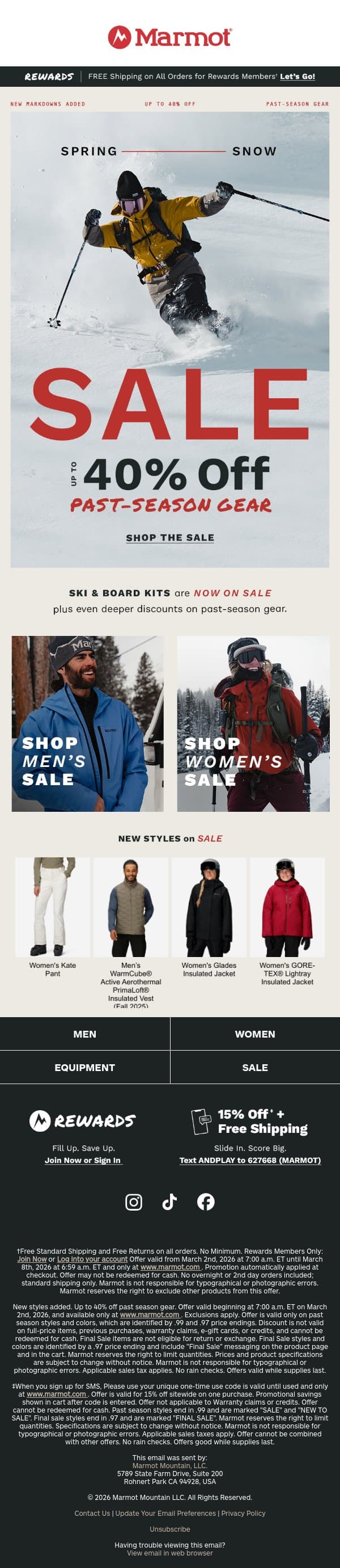 Ski Gear Added to Sale: Up to 40% Off email from Marmot screenshot