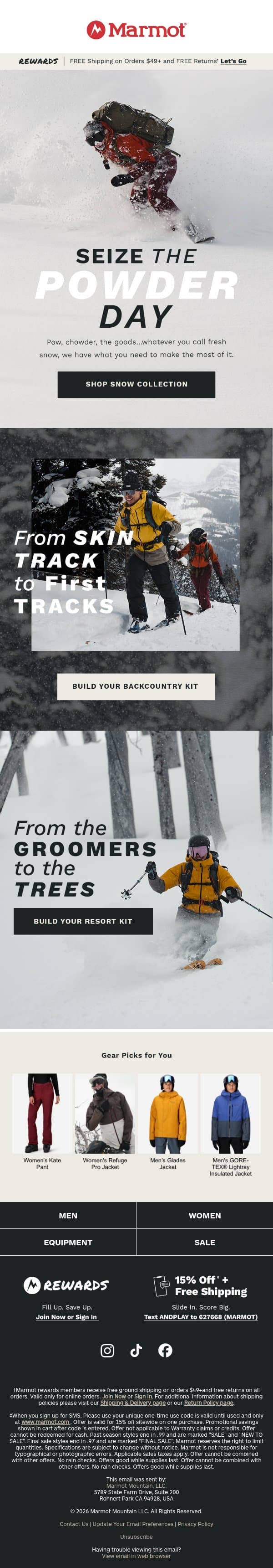❄️ Snow is in your future 🔮 email from Marmot screenshot