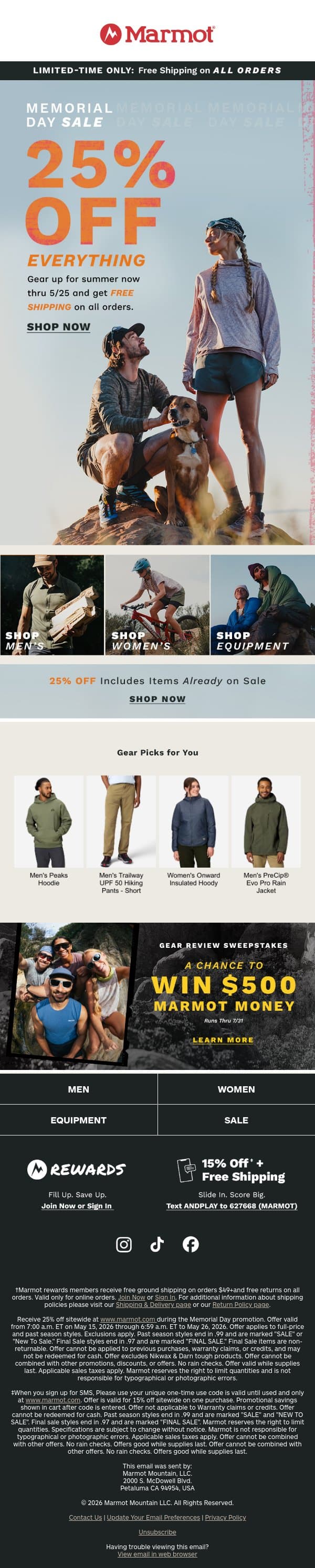Start Summer With 25% Off email from Marmot screenshot