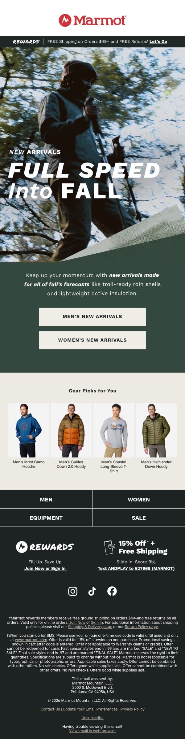 🍁 New Arrivals for Fall 🍁 email from Marmot screenshot