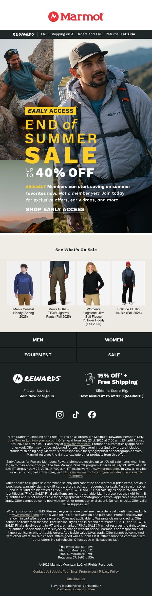 Members Only: Early Access to New Sale Items email from Marmot screenshot