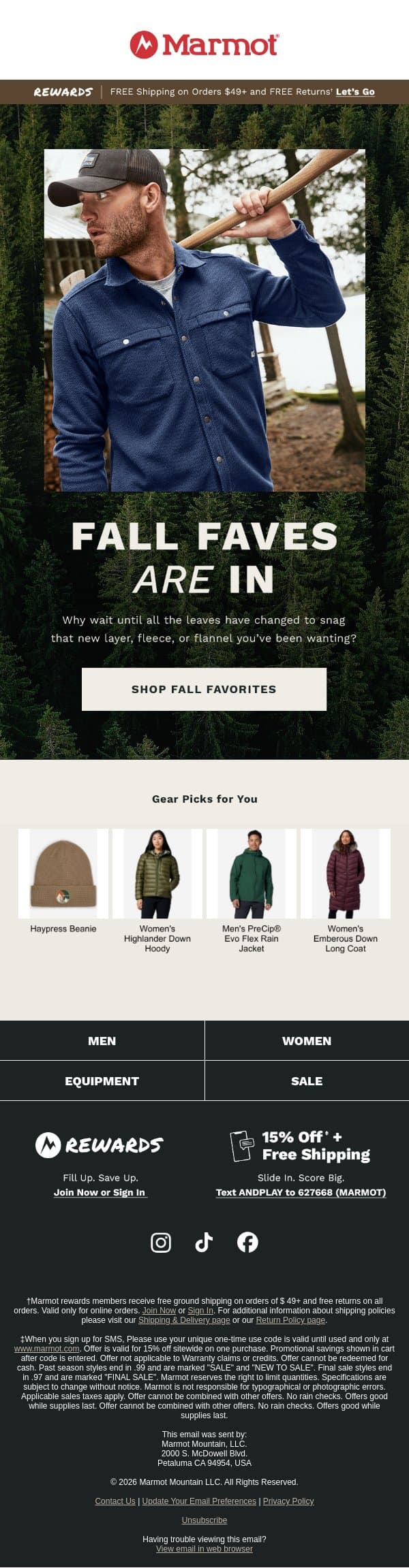 🍂 Gear You’ll Fall For email from Marmot screenshot