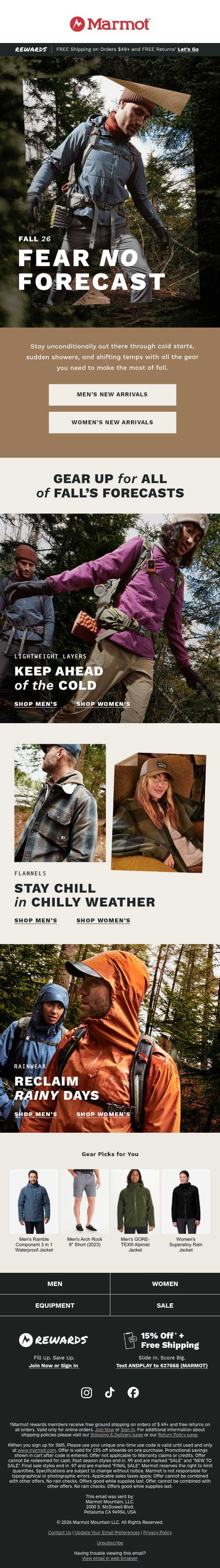 The Fall 26 Collection is here 🍂 email from Marmot screenshot