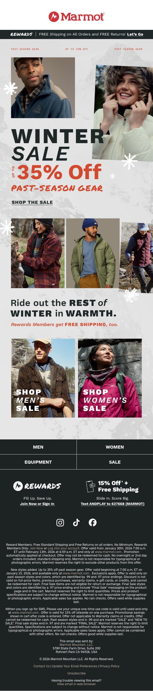 Winter Sale: 🔥 Deals for 🥶 Temps email from Marmot screenshot