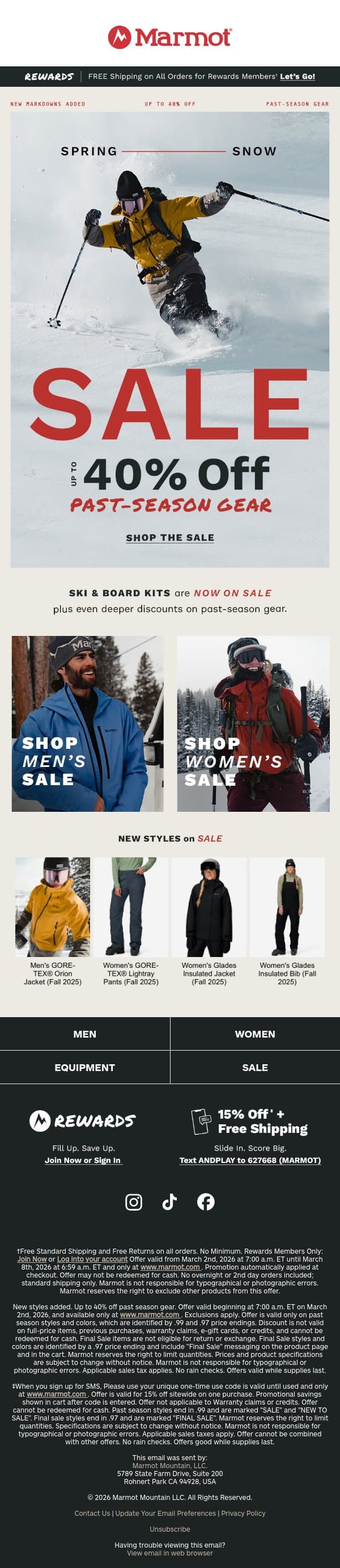 Up to 40% Off Snow Styles + Past-Season Gear email from Marmot screenshot