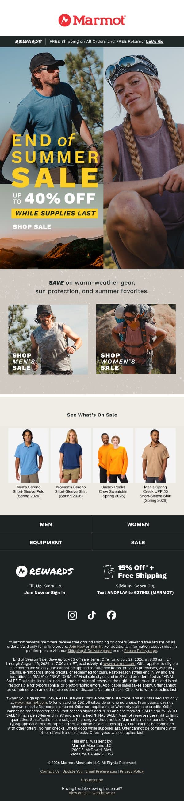 Don’t Miss: Up to 40% Off Summer Favorites email from Marmot screenshot