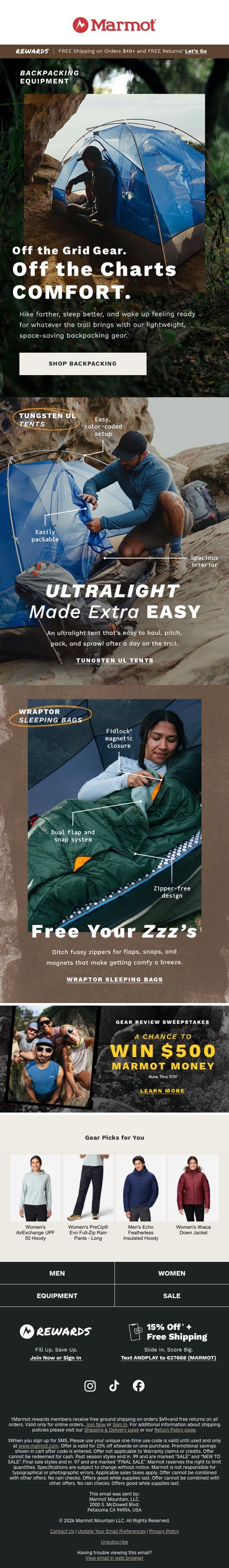 ⛰️ Peak Backpacking Season Is Here email from Marmot screenshot