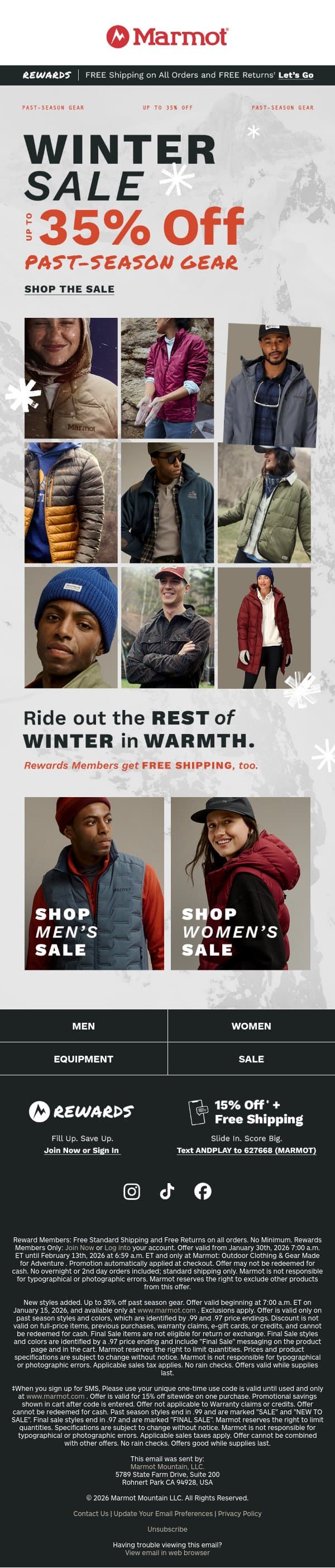 Winter Sale Starts Now ‼️ Up to 35% Off Past-Season Gear email from Marmot screenshot